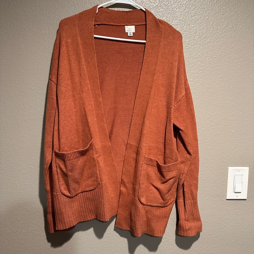 a new day Orange Cardigan Sweater V-Neck Knit